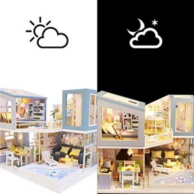HEYANG Maison de poupée miniature avec meubles DIY Maison de poupée Kit miniature avec meubles Maison miniature 3D en bois av