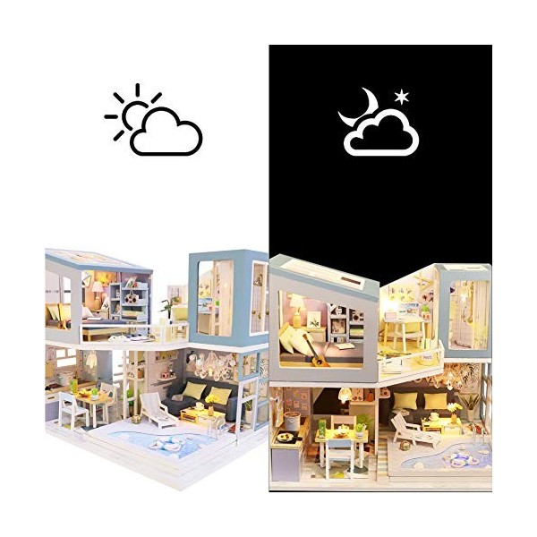 HEYANG Maison de poupée miniature avec meubles DIY Maison de poupée Kit miniature avec meubles Maison miniature 3D en bois av
