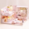 Raguso Kit de maison de poupée en bois léger 1/24 maison de poupée miniature avec éclairage LED pour maison et filles