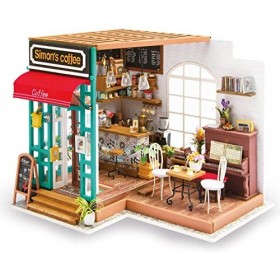 YUACY Maison Bricolage Kit ModèLe DIY Micro Coffee Shop Artisanat Kit Maison De PoupéE Meubles Et Accessoires Jouets éDucatif