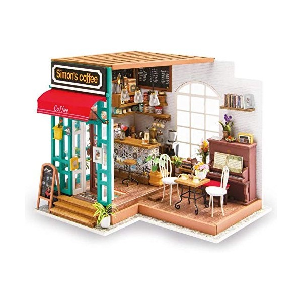 YUACY Maison Bricolage Kit ModèLe DIY Micro Coffee Shop Artisanat Kit Maison De PoupéE Meubles Et Accessoires Jouets éDucatif