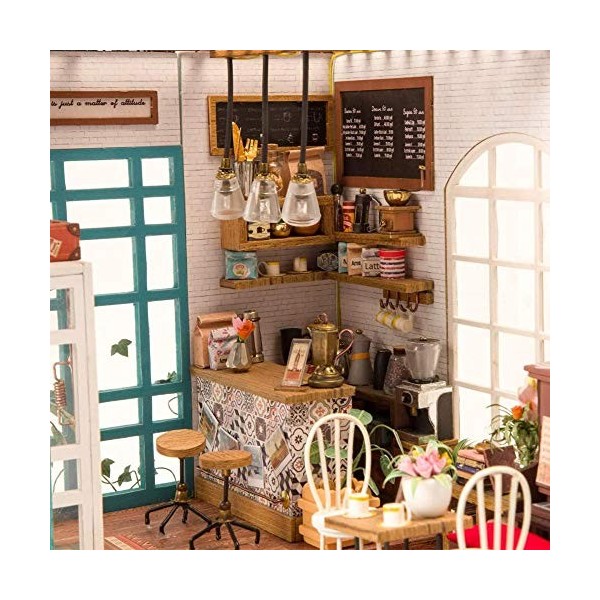 YUACY Maison Bricolage Kit ModèLe DIY Micro Coffee Shop Artisanat Kit Maison De PoupéE Meubles Et Accessoires Jouets éDucatif