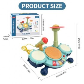 Tambour Jouet Bebe,Jouet de Tambour électronique avec Microphone et Piano électronique avec de la Musique,Des Jouets Dinstru