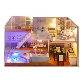 Dynamicoz Maison de poupée miniature avec mobilier, kit de maison de poupée en bois et mouvement musical anti-poussière pour 