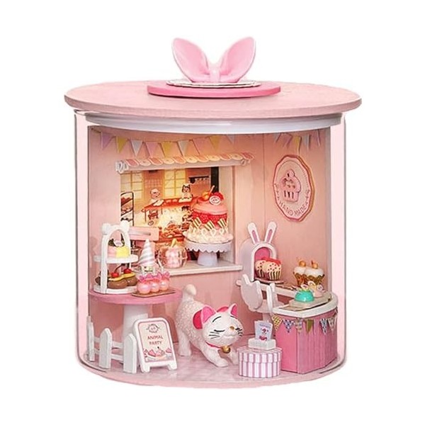 Kit De Maison De Poupées Miniatures 3D Mini Maison En Bois Avec Couvercle Anti-Poussière Artisanat Fait À La Main Pour Adulte