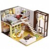 misppro Kit de bricolage miniature pour maison de poupée avec meubles LED lumière simple ville cadeau enfants