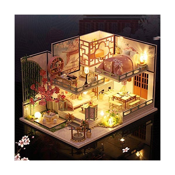 Wonderful Style Chinese Bois Miniature Maison de Poupée 3D Kit Puzzle Artisanat Cadeau Maison Musicale Modèle avec Lumières L