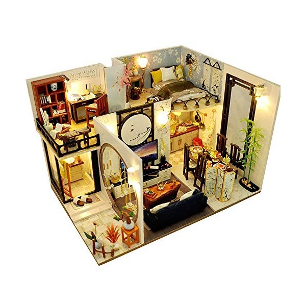XLZSP Maison de poupée miniature à monter soi-même avec lumières LED - Cadeau danniversaire - Décoration de la maison