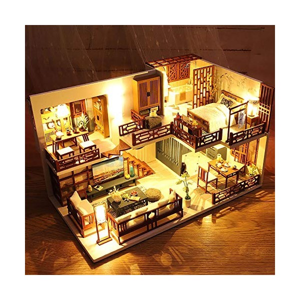 Wonderful Style Chinese Bois Miniature Maison de Poupée 3D Kit Puzzle Artisanat Cadeau Maison Musicale Modèle avec Lumières L