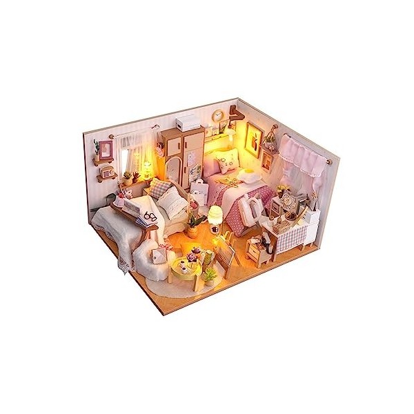 F Fityle Kits de Maison de poupée Miniature en Bois boîte de Chambre avec Meubles et Ornements Moderne Facile à Assembler Cad