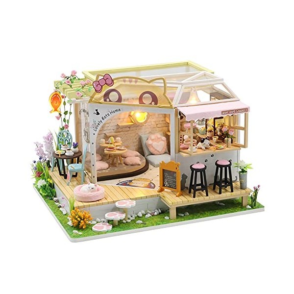 Maison de poupée en bois faite à la main avec accessoires de mobilier, maison de construction miniature, cadeau danniversair