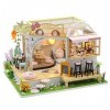 Maison de poupée en bois faite à la main avec accessoires de mobilier, maison de construction miniature, cadeau danniversair