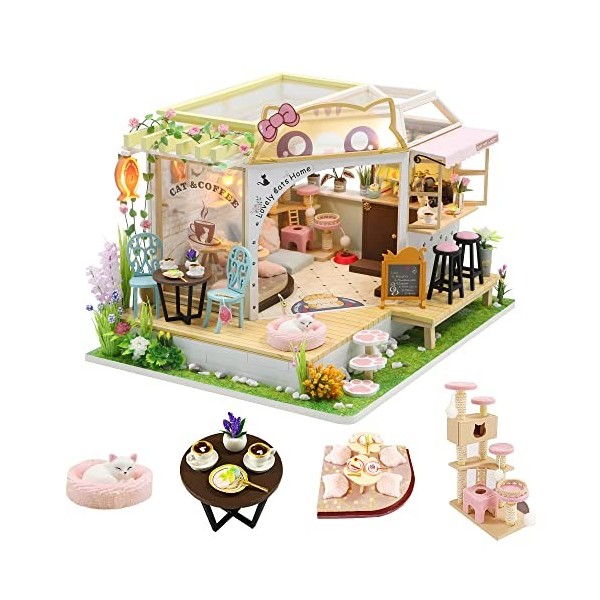 Maison miniature DIY CUTEROOM DIY Maison de poupée Kit de maison miniature avec meubles et lumière LED, kit de modélisation C