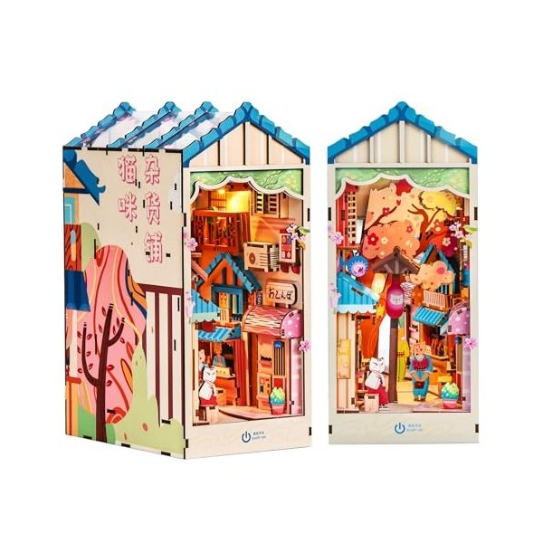 Ulikey Book Nook Kit, DIY Maison Miniature a Construire Maison de Poupee en Bois avec Lumière LED, Puzzle en Bois 3D Maquette