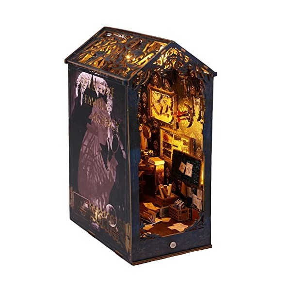 DIY Book Nook Kit Kit de Maison de Poupées Miniatures en Bois avec Lumière LED et Descriptif en Anglais Puzzle 3D Bois Kit Se