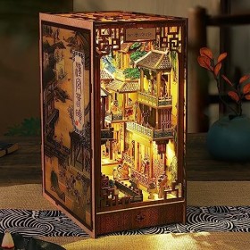 DIY Book Nook Kit Puzzle 3D Bois Kit Serre Livre avec Capteur de Lumière et Descriptif Modèle de Palais Han Kit de Maison de 