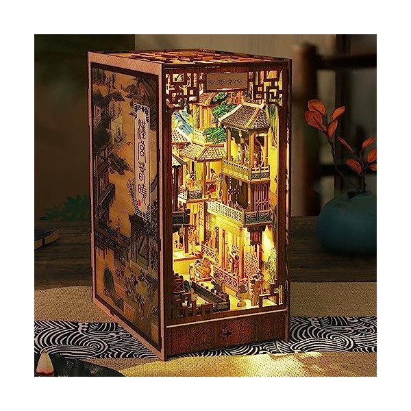 DIY Book Nook Kit Puzzle 3D Bois Kit Serre Livre avec Capteur de Lumière et Descriptif Modèle de Palais Han Kit de Maison de 