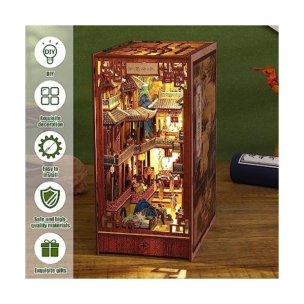 DIY Book Nook Kit Puzzle 3D Bois Kit Serre Livre avec Capteur de Lumière et Descriptif Modèle de Palais Han Kit de Maison de 