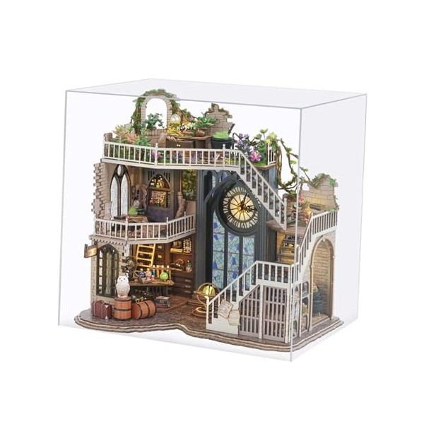 F Fityle Maisons de poupée Miniatures Bricolage avec Meubles en Bois, Kits de Maison de poupée assemblés, modèle de Construct