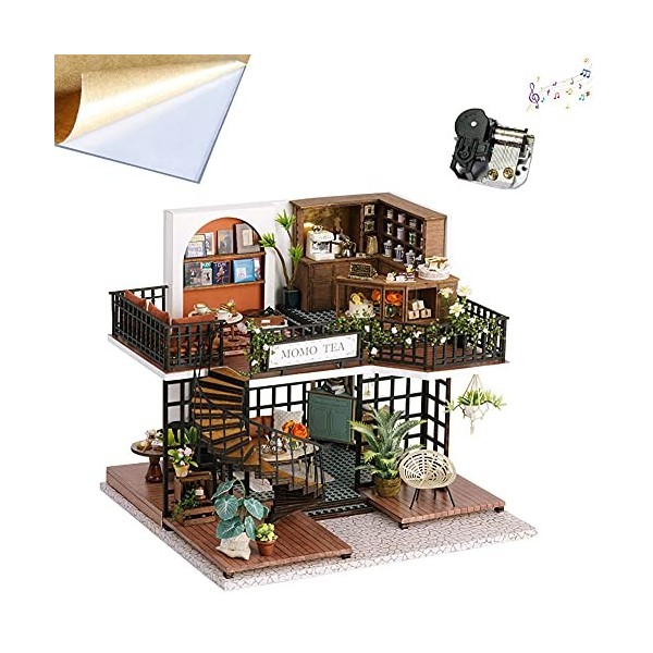 Mini maison de poupée miniature en bois avec lumières LED et housse de protection contre la poussière