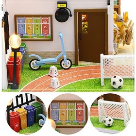 YIHANGG Bricolage Maison De Poupée Miniature en Bois à La Main Maison De Poupée Modèle De Salle De Classe Légère avec Meubles