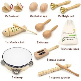 Instruments de Musique Enfant - Jpnew Instruments de Musique Bebe Bois Ensemble De Jouets de Percussions avec Sac Tambour Enf