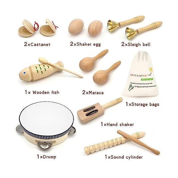 Instruments de Musique Enfant - Jpnew Instruments de Musique Bebe Bois Ensemble De Jouets de Percussions avec Sac Tambour Enf