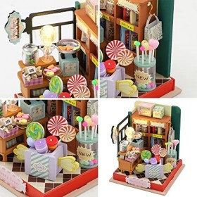 Lot de 5 mini maisons de poupée dangle avec lumière LED, fabriquées à la main, kit de maison de poupée miniature, échelle 1: