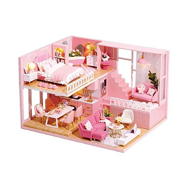 WDC Ensemble de meubles de maison de poupée miniature en bois 1:24 - Loft - Maison de jouets 3D assemblée - Puzzle créatif