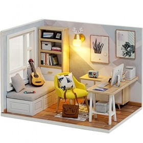 DLGF Maison de Poupée avec Meubles et Cache-Poussière - Idée de Salle Créative à Léchelle 1:32 Mini Maison de Poupées en Boi