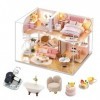 Maison de poupée en duplex mignon avec housse anti-poussière et boîte à musique DIY Miniature Meuble 3D Maison avec lumière L