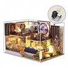 Magnifique maison de poupée miniature en bois de style chinois avec lumières LED et housse de protection anti-poussière