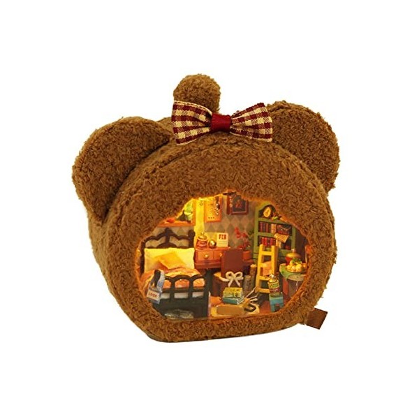 GisooM Kit de maison de poupée miniature à faire soi-même en peluche lapin maison de poupée mini meubles en bois avec lumière