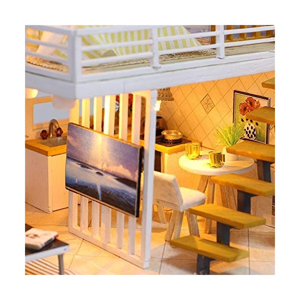 Momola Poupée Bricolage en Bois Jouet LED Mini Maison De Poupée Ensemble Jouet Bonheur Urbain Style Assemblage Jouet Kit avec