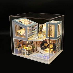 WonDalem Creative Beach House Toy House, modèle de Maison de poupée Miniature en Bois de 2 étages, avec Housse de Protection,