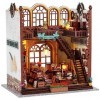 MABSSI Kit de Maison de Poupée en Bois Miniature Bricolage avec Meubles et Cadeaux de Décoration LED pour Anniversaire, Noël 