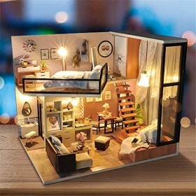 Mopoq Double cabine Storey Grenier Dollhouse Miniature Meubles, Maison de poupée en bois Montage bricolage Kit plus étanche à
