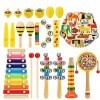 Anpro Instruments de Musique pour Enfants, Ensemble de Jouets Musicaux en Bois, Instrument Percussion Bébé avec Xylophone, Ta