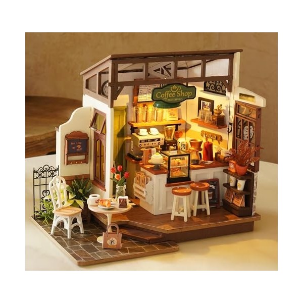 RoWood Miniature Maison en Bois de Poupée Café, Bricolage Mini Maison en Bois Set de Cadeau danniversaire pour Adulte Femme 