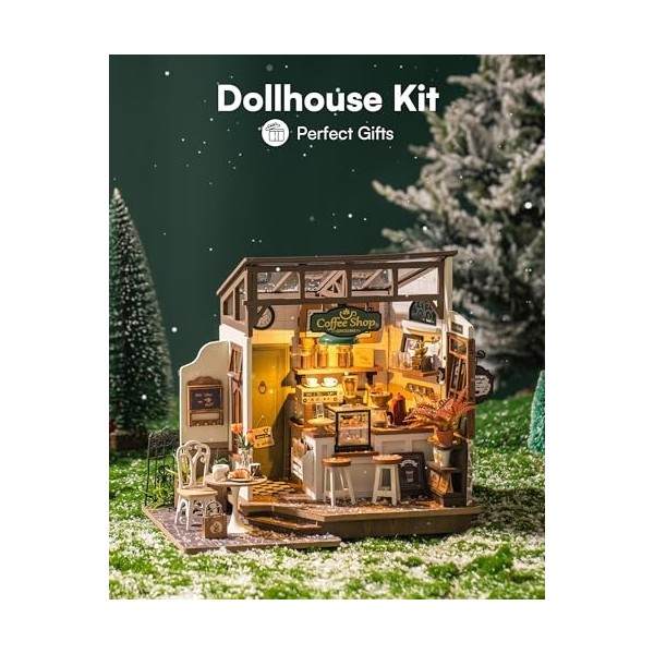 RoWood Miniature Maison en Bois de Poupée Café, Bricolage Mini Maison en Bois Set de Cadeau danniversaire pour Adulte Femme 