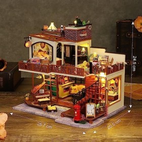 Cuteefun Mini Maison de Poupée DIY Meublée, Ensemble de Maison de Poupée en Bois avec Meubles, Ensemble Dartisanat pour Ddul