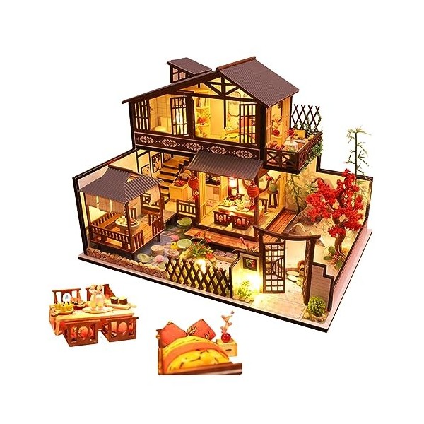 September-Eur ope - Maison de poupée miniature en bois de style japonais 1:24 - Kit de bricolage assemblé pour cadeau danniv