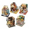 Lot de 5 mini maisons de poupées dangle avec lumière LED, faites à la main, kit de maison de poupées miniatures, échelle 1:2
