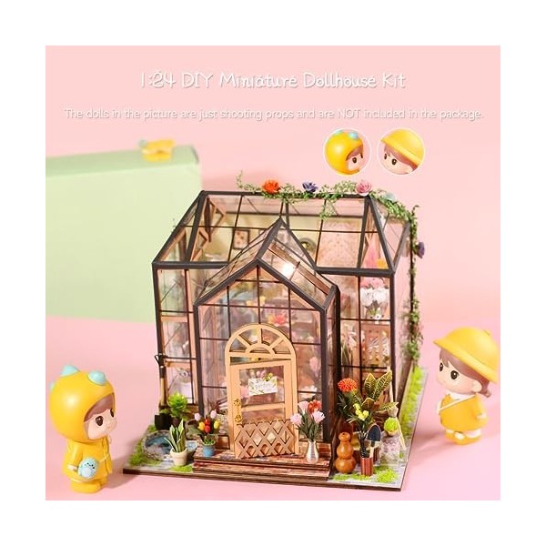 Gugxiom Kit de Maison de Poupée Miniature Bricolage, Maison de Fleurs à Léchelle 1:24, Maison de Poupée Facile à Assembler, 