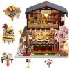 Sushi Shop Dollhouse Kit Miniature, Style Japonais Double-Decker Sushi Restaurant de poupée en Bois Maison DIY Scène Architec