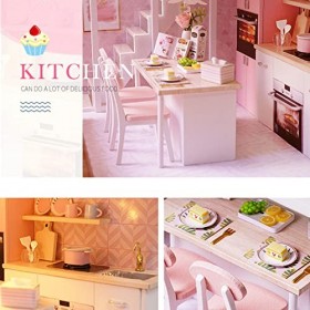 Atyhao Kit de Bricolage Miniature de Maison de poupée, en Bois 1:24 Maison de poupée Miniature lumière LED Meubles Kit de Mai