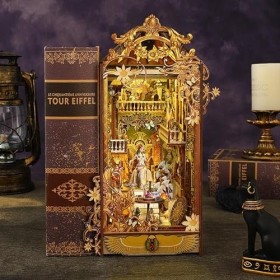 Kit de puzzle 3D en bois à faire soi-même pour coin de livres, décoration détagère avec boîte à musique, serre-livres miniat