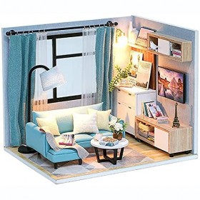 Maison de Poupées en Bois 3D avec Housse de Protection et Meubles, Maison de Poupée à Léchelle 1:24, Maison Miniature a Cons