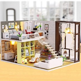 Natudeco Kit de Maison de poupée Miniature Bricolage Style Moderne Artisanat en Bois Maison de poupée modèles dassemblage Jo