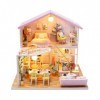 misppro Maison de poupée miniature DIY Chat Coffee Shop Kit avec meubles et lumière LED pour cadeau romantique de Saint-Valen